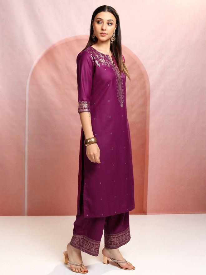 Vishudh Women Magenta Printed Kurta With Palazzo And Dupatta - Magenta - Image 6