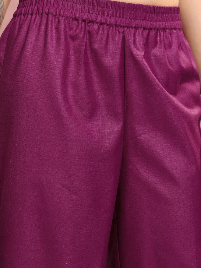 Vishudh Women Magenta Printed Kurta With Palazzo And Dupatta - Magenta - Image 7
