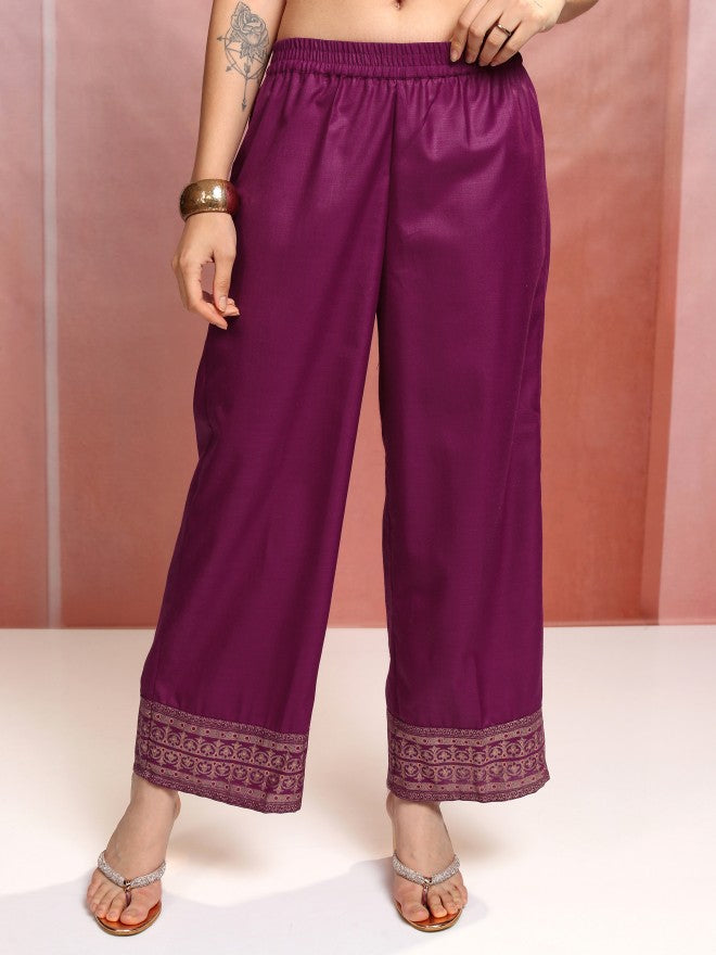 Vishudh Women Magenta Printed Kurta With Palazzo And Dupatta - Magenta - Image 8