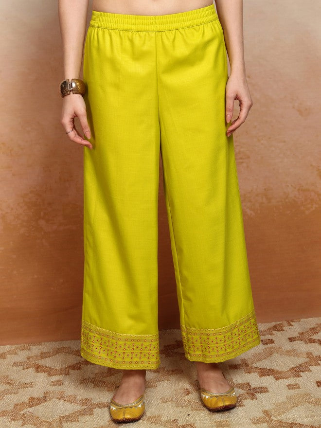Vishudh Women Yellow Printed Kurta With Palazzo And Dupatta - Yellow - Image 8
