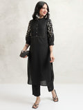 Vishudh Women Black Embroidered Kurta With Trousers - Black - Image 1