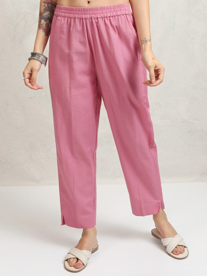 Vishudh Women Pink Embroidered Kurta With Trousers - Pink - Image 7
