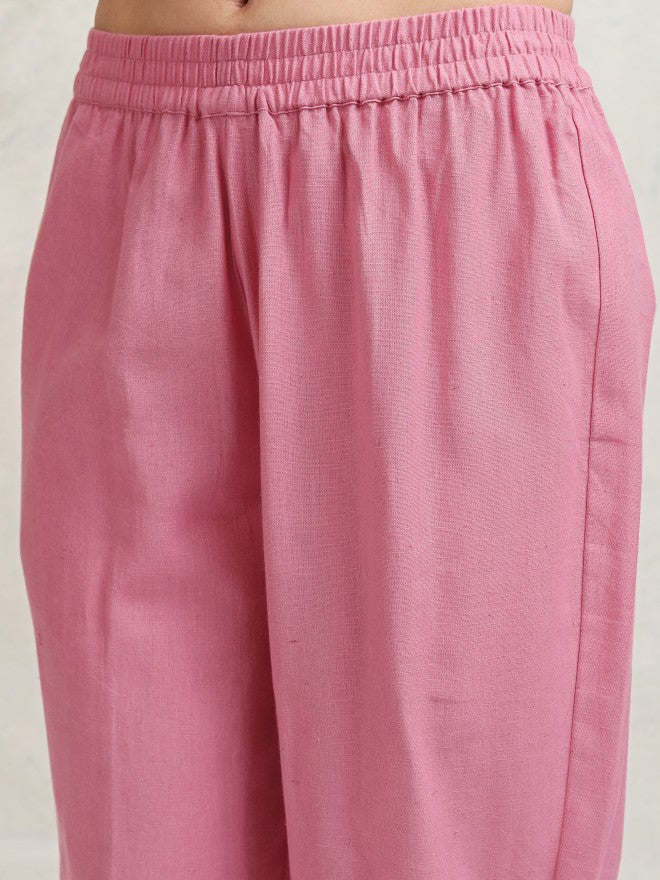 Vishudh Women Pink Embroidered Kurta With Trousers - Pink - Image 8