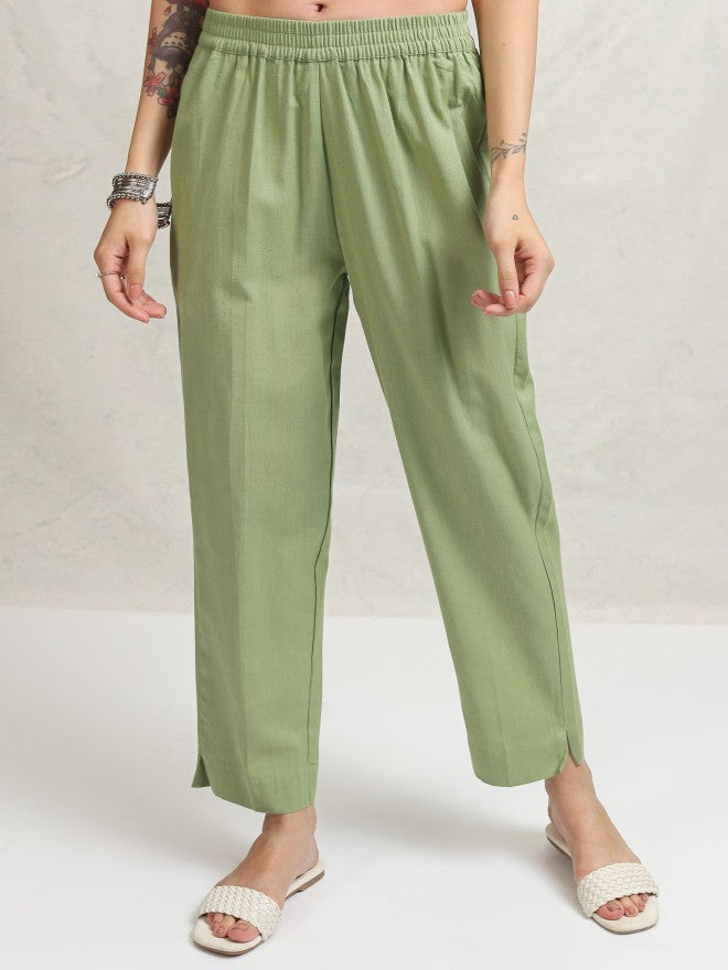 Vishudh Women Green Embroidered Kurta With Trousers - Green - Image 7