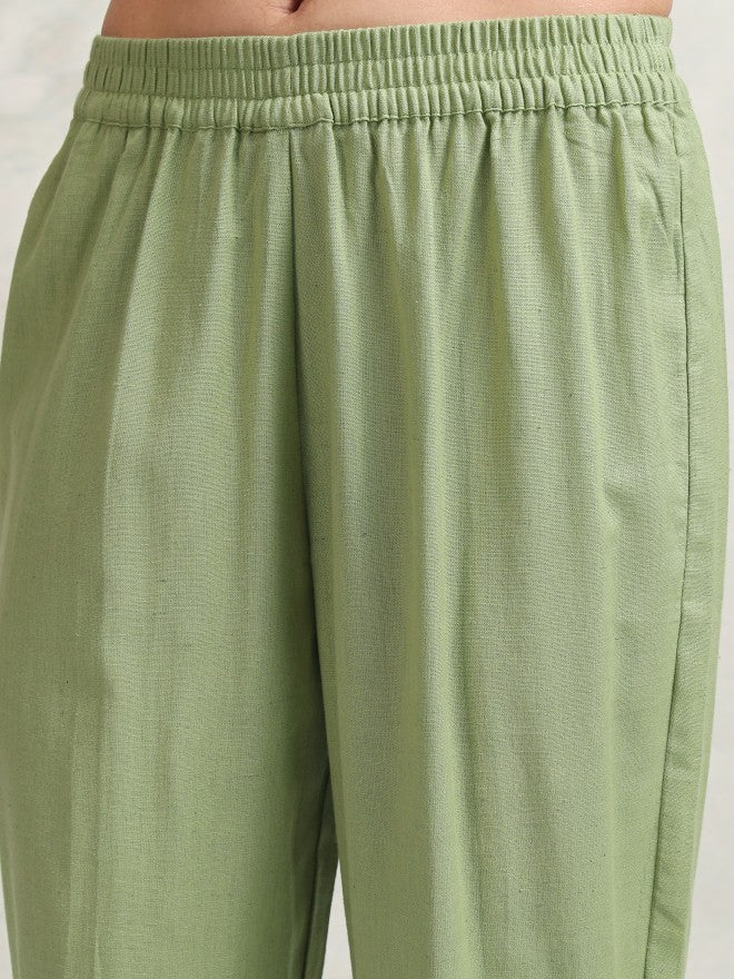 Vishudh Women Green Embroidered Kurta With Trousers - Green - Image 8