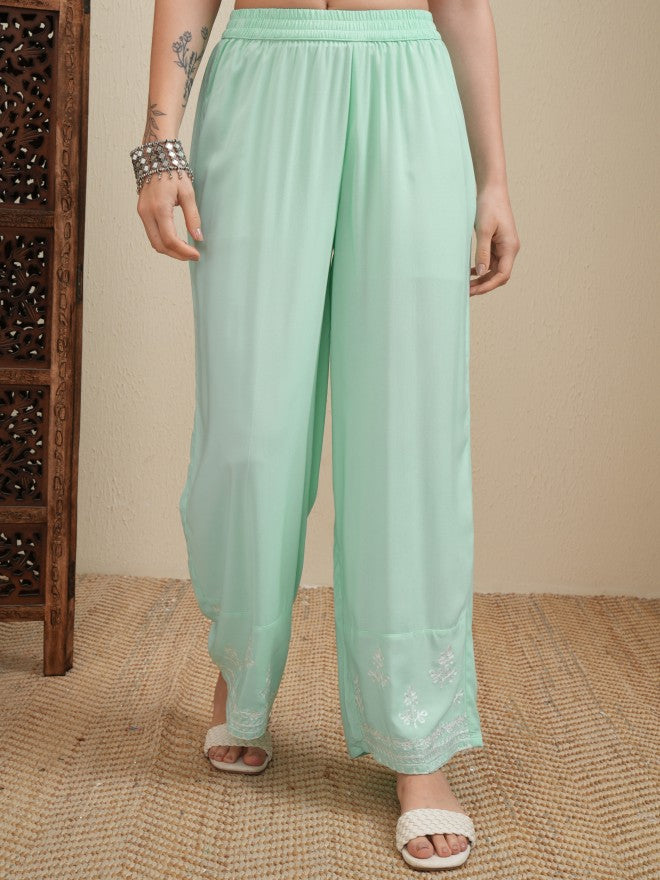 Vishudh Women Green Embroidered Kurta With Trousers And Dupatta - Green - Image 7