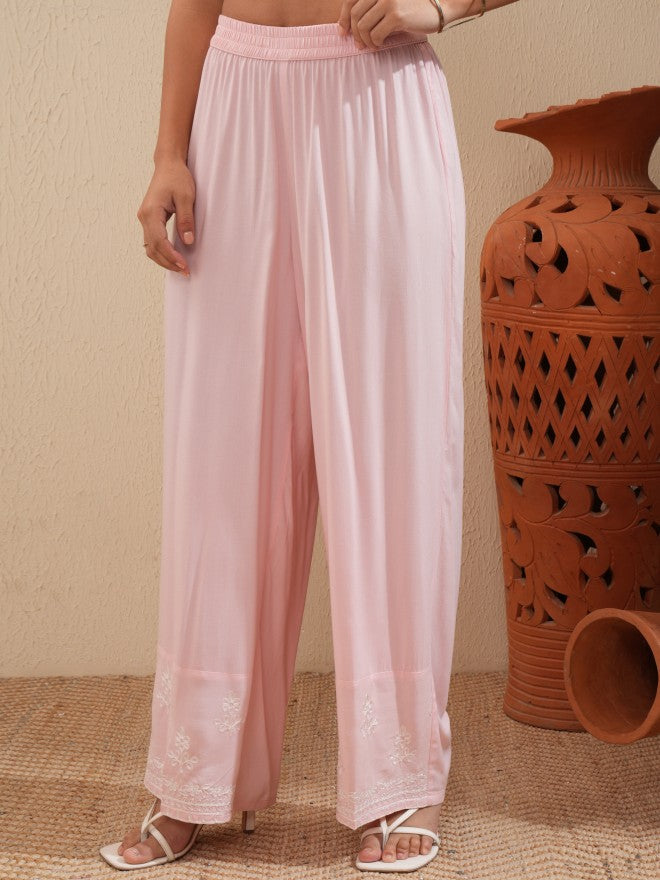 Vishudh Women Pink Embroidered Kurta With Palazzo - Pink - Image 7