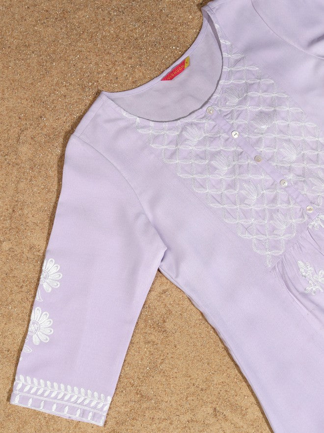 Vishudh Women Lavender Embroidered Kurta With Palazzo - Lavender - Image 9
