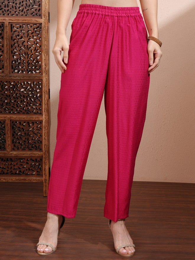 Vishudh Women Pink Embroidered Kurta With Trousers And Dupatta - Pink - Image 6