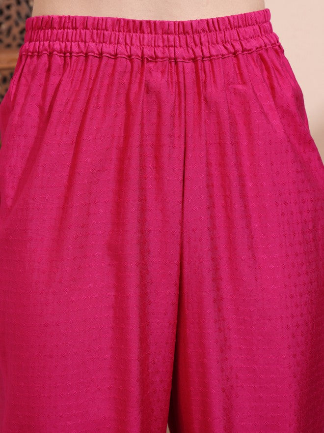 Vishudh Women Pink Embroidered Kurta With Trousers And Dupatta - Pink - Image 7