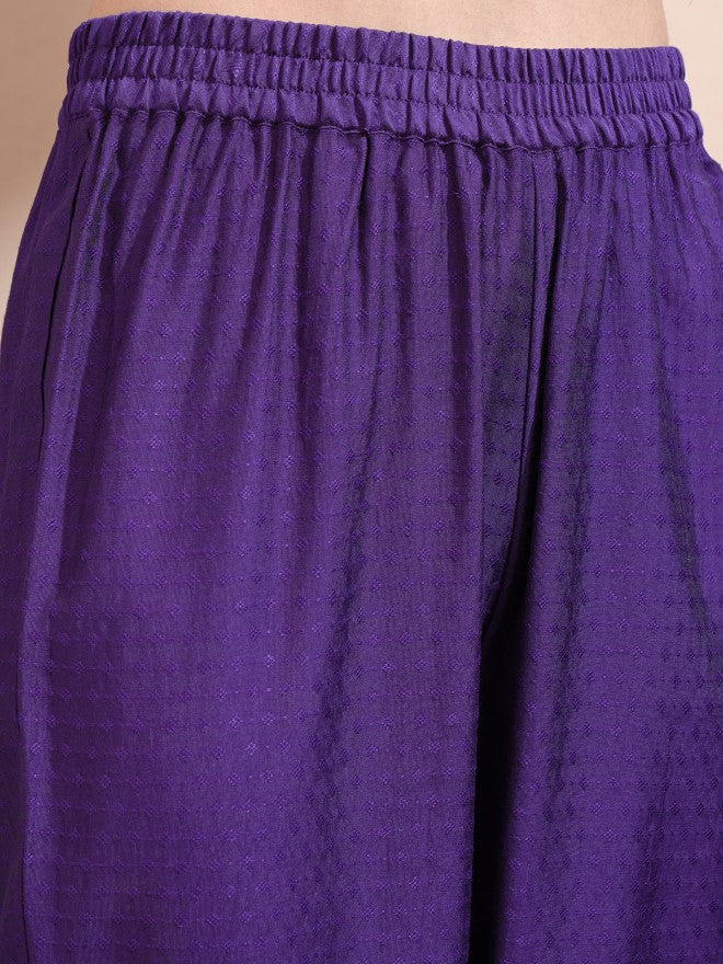 Vishudh Women Purple Embroidered Kurta With Trousers And Dupatta - Purple - Image 7