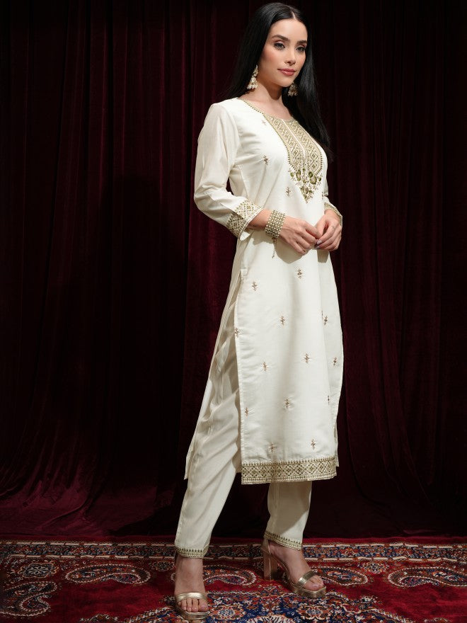 Vishudh Women Off White Kurta With Palazzos And Dupatta - Off White - Image 6