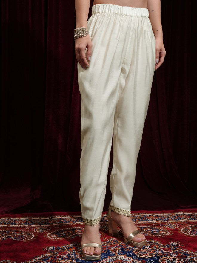 Vishudh Women Off White Kurta With Palazzos And Dupatta - Off White - Image 8