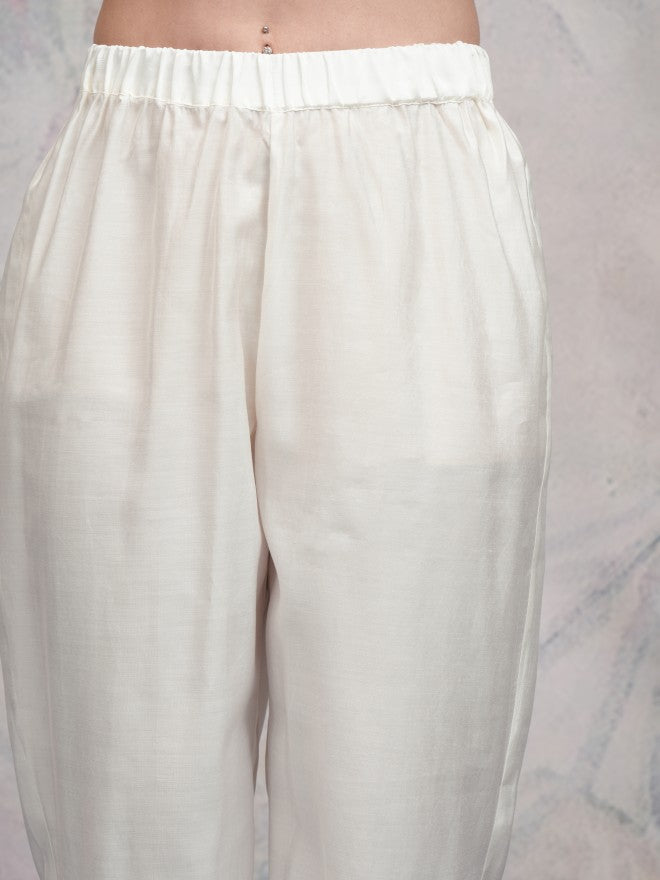 Vishudh Women Off White Embroidered Kurta With Palazzos And Dupatta - Off White - Image 7