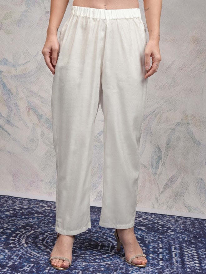 Vishudh Women Off White Embroidered Kurta With Palazzos And Dupatta - Off White - Image 8