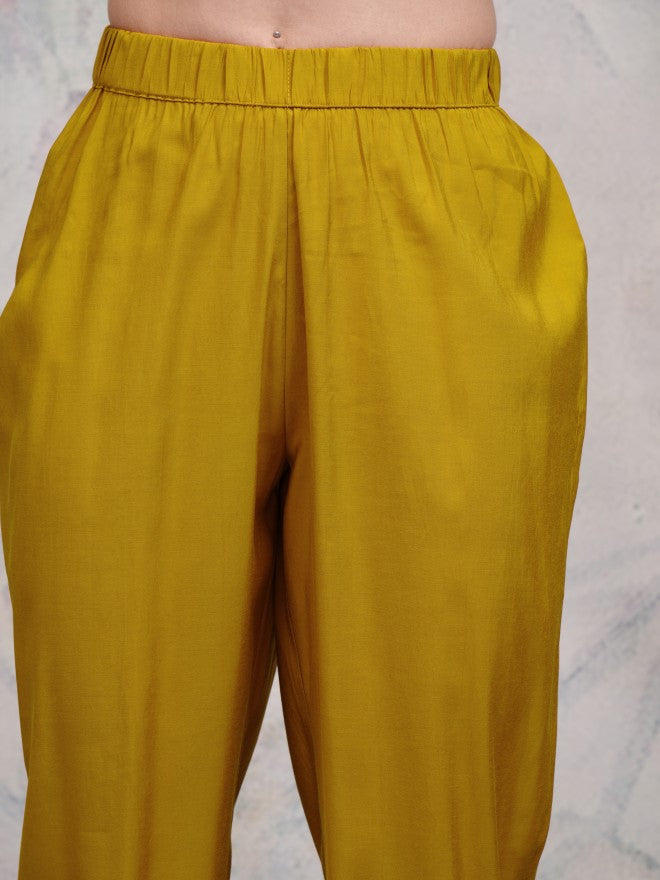 Vishudh Women Yellow Embroidered Kurta With Trousers And Dupatta - Yellow - Image 7