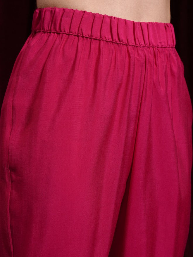 Vishudh Women Pink Kurta With Palazzos And Dupatta - Pink - Image 7
