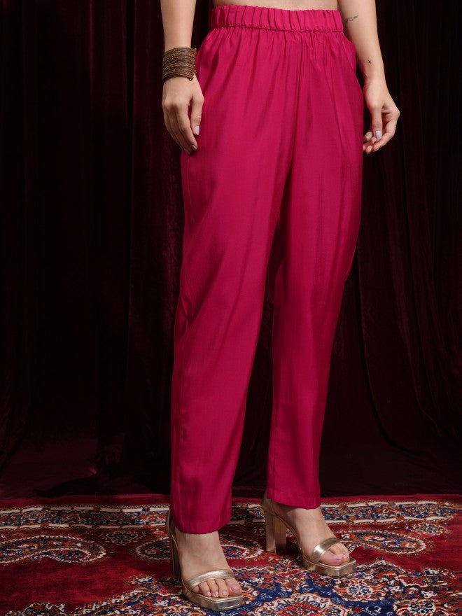Vishudh Women Pink Kurta With Palazzos And Dupatta - Pink - Image 8