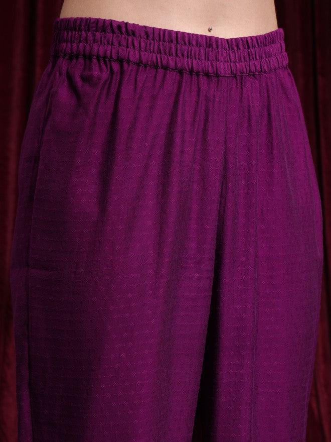 Vishudh Women Magenta Kurta With Palazzos And Dupatta - Magenta - Image 7