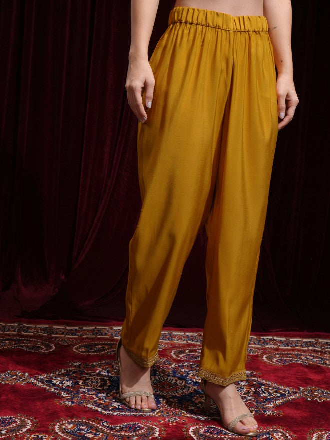 Vishudh Women Mustard Kurta With Palazzos And Dupatta - Mustard - Image 8