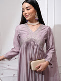 Vishudh Women Mauve Kurta With Palazzos And Dupatta - Mauve - Image 1