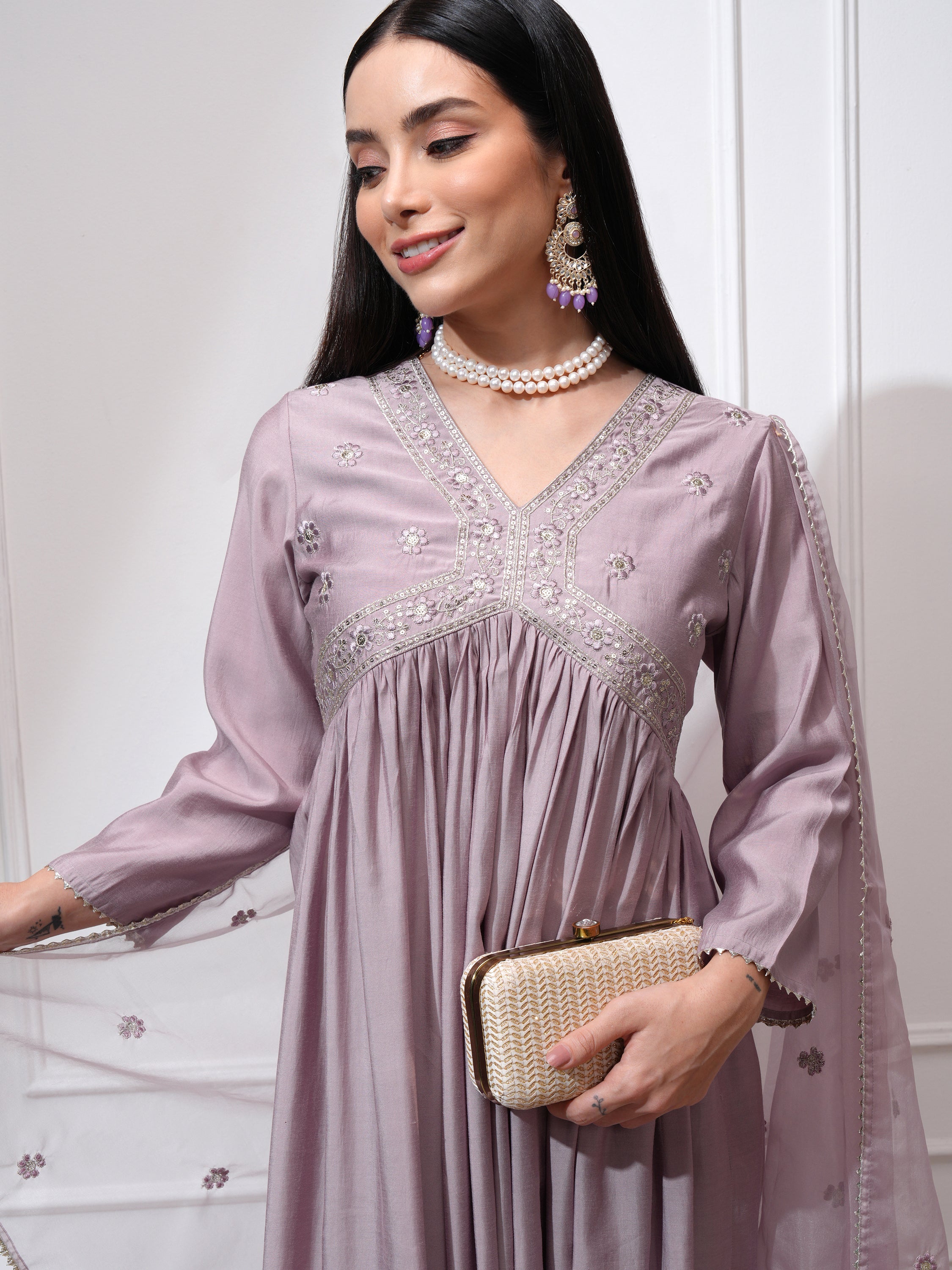 Vishudh Women Mauve Kurta With Palazzos And Dupatta - Mauve - Image 1
