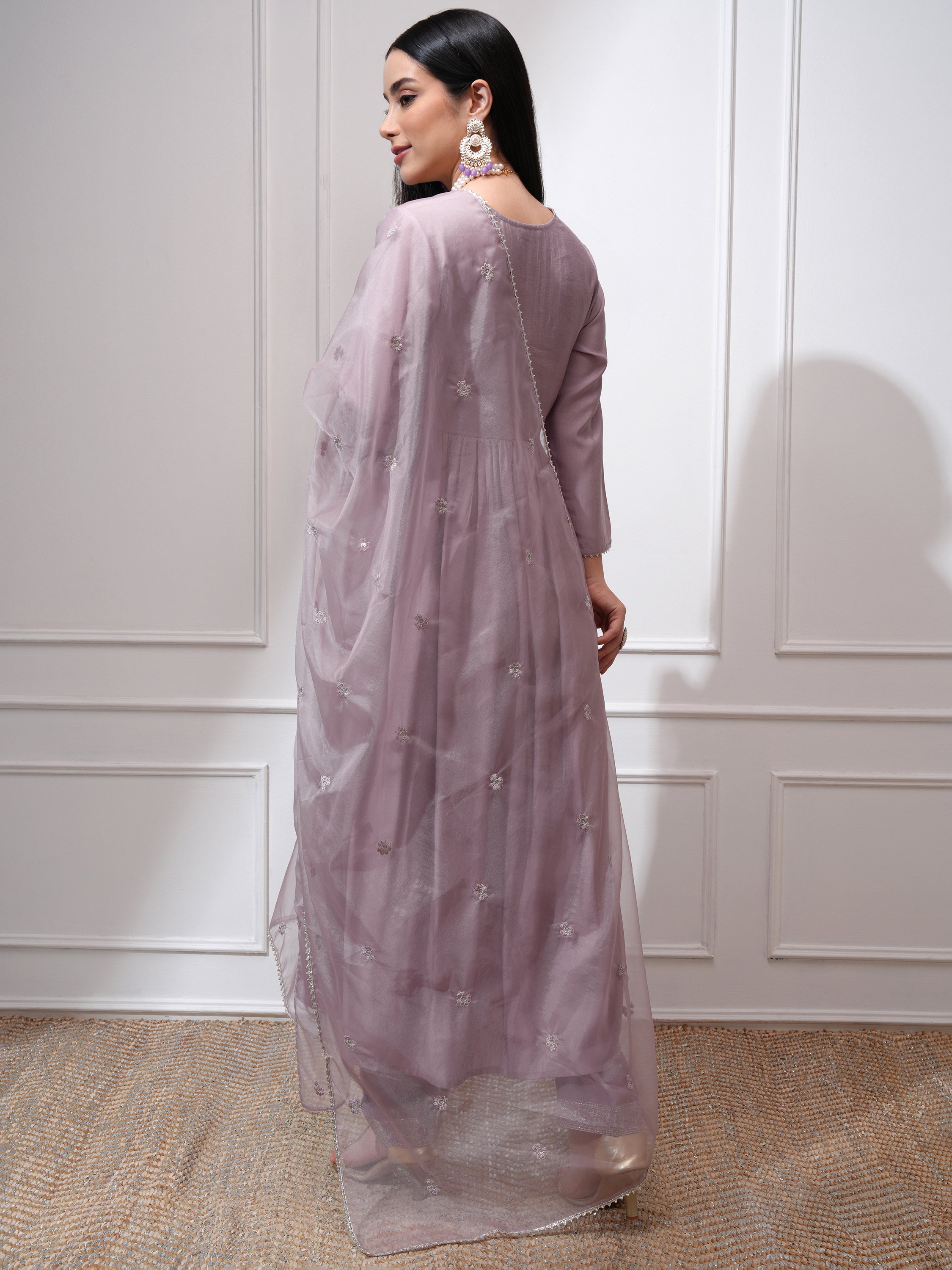 Vishudh Women Mauve Kurta With Palazzos And Dupatta - Mauve - Image 3