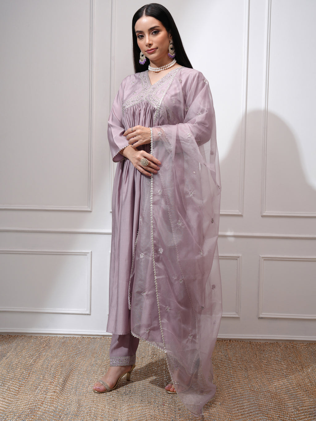Vishudh Women Mauve Kurta With Palazzos And Dupatta - Mauve - Image 4