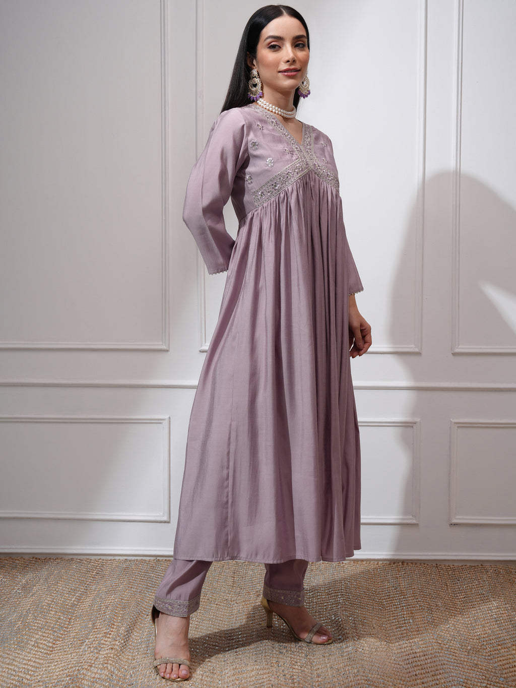 Vishudh Women Mauve Kurta With Palazzos And Dupatta - Mauve - Image 6
