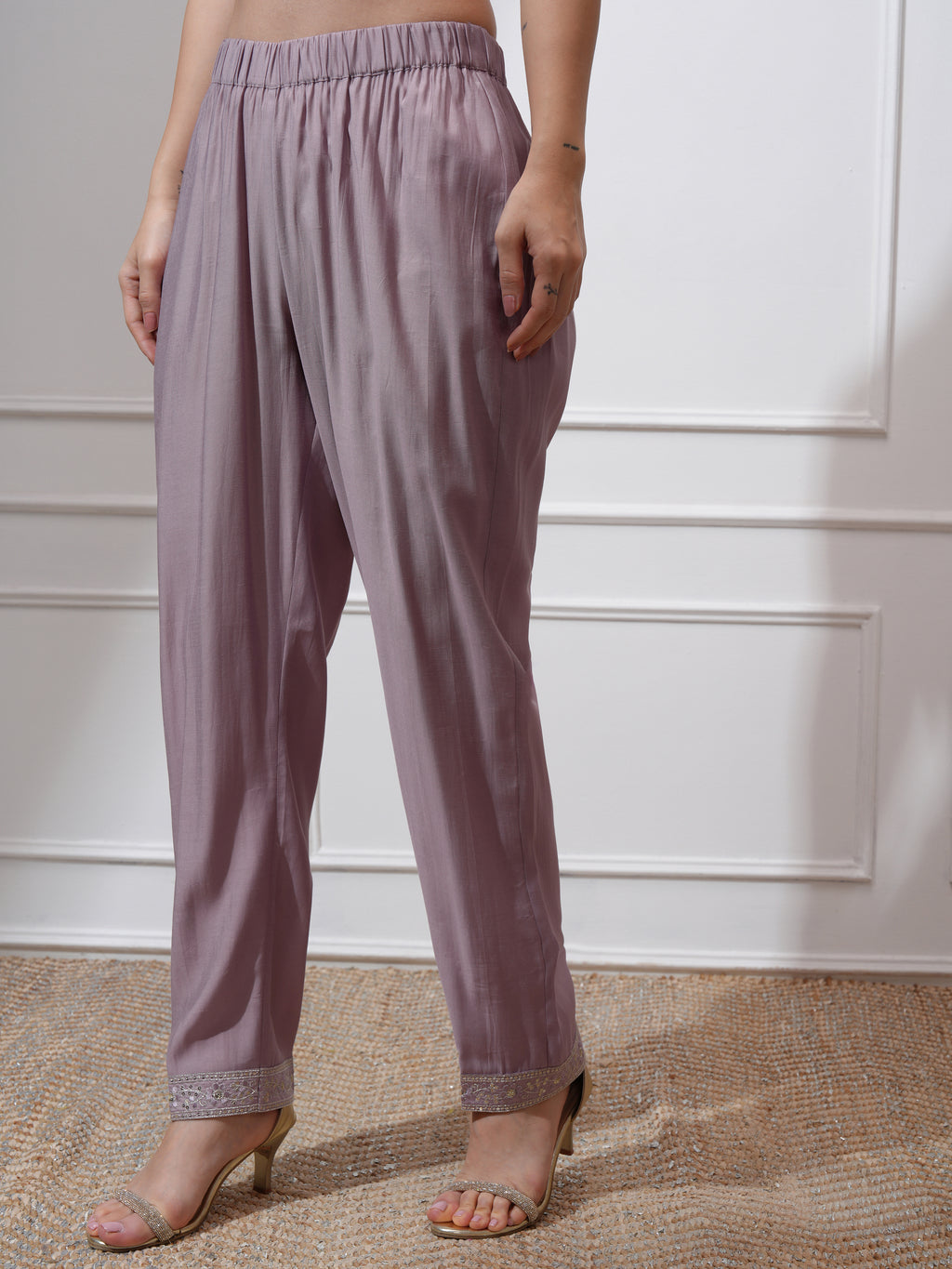 Vishudh Women Mauve Kurta With Palazzos And Dupatta - Mauve - Image 8