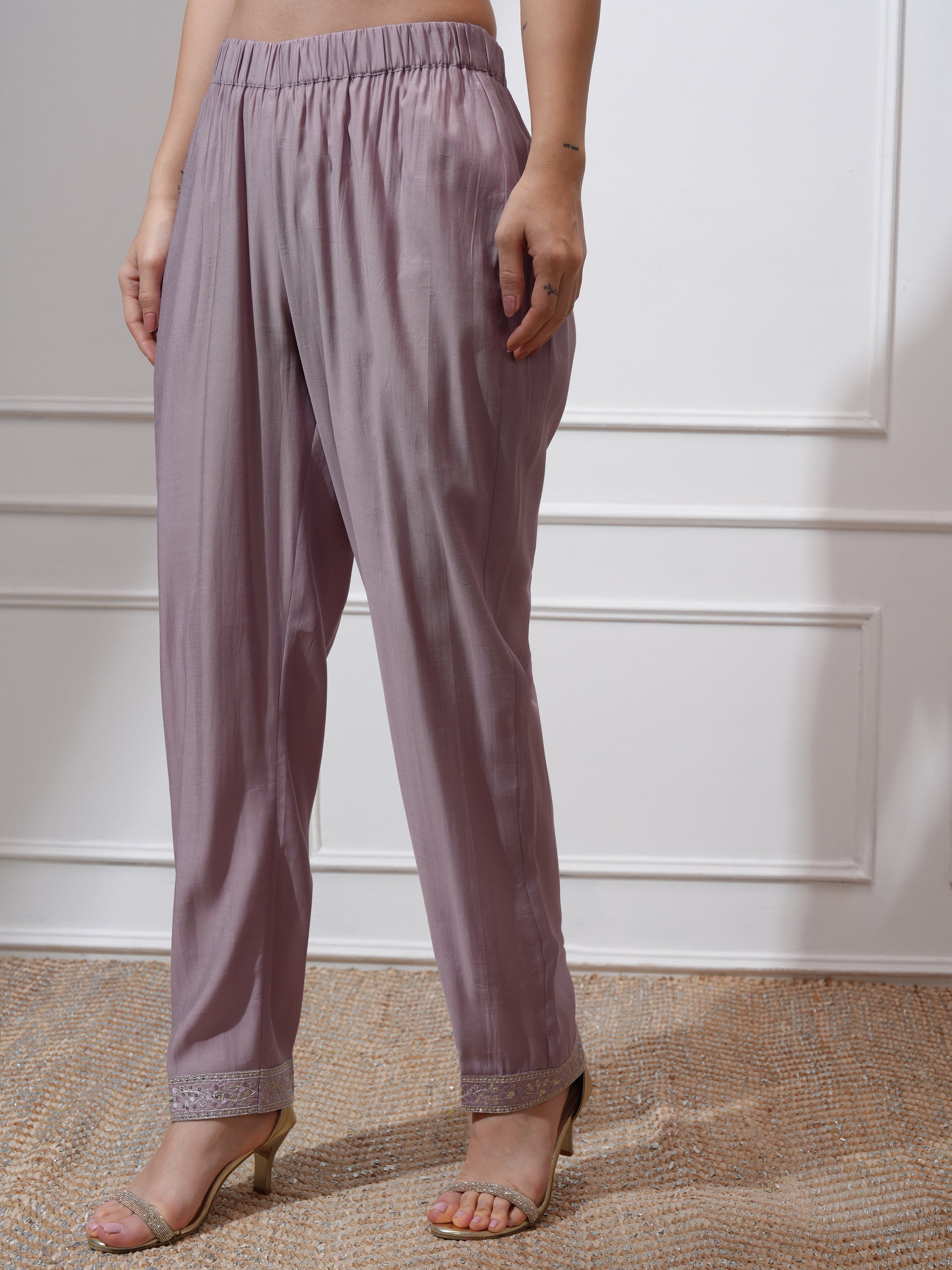 Vishudh Women Mauve Kurta With Palazzos And Dupatta - Mauve - Image 8