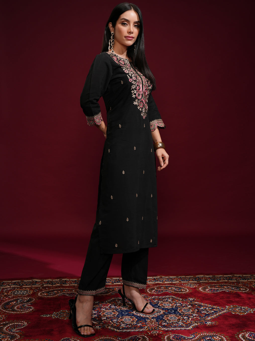 Vishudh Women Black Kurta With Palazzos And Dupatta - Black - Image 6