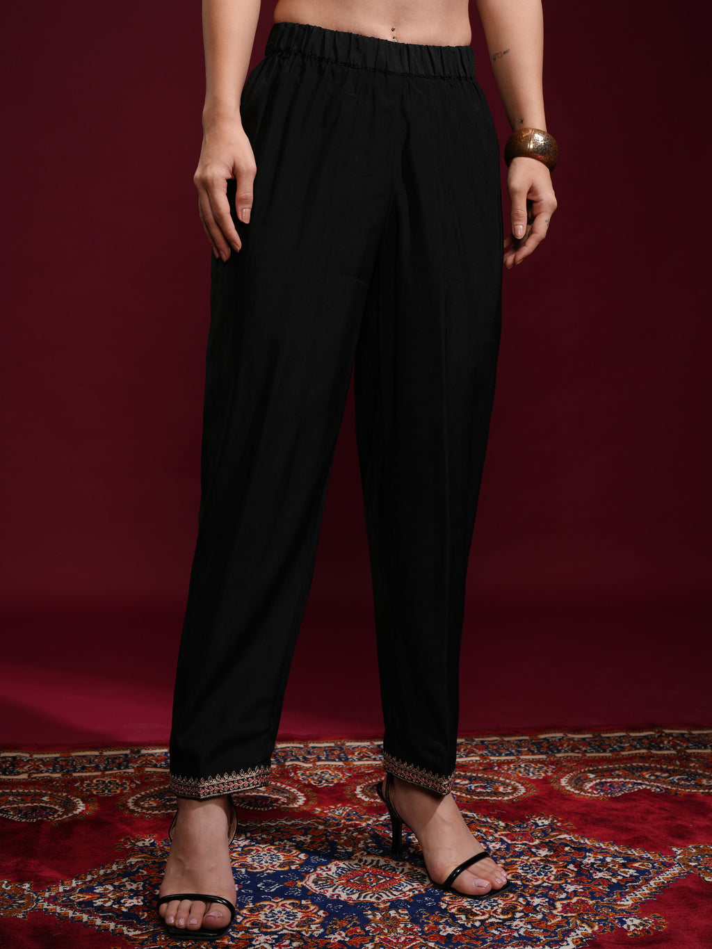 Vishudh Women Black Kurta With Palazzos And Dupatta - Black - Image 8