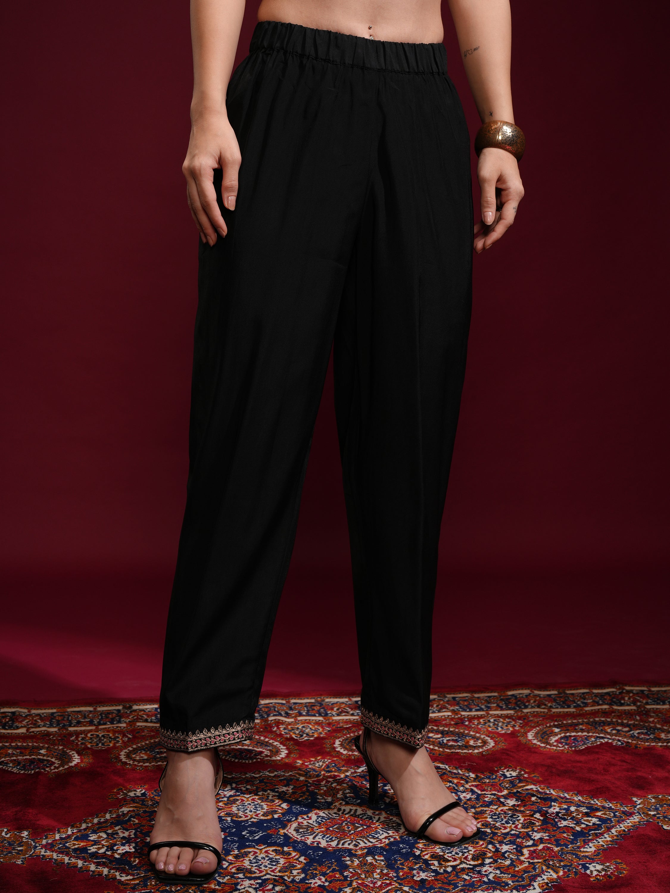 Vishudh Women Black Kurta With Palazzos And Dupatta - Black - Image 8