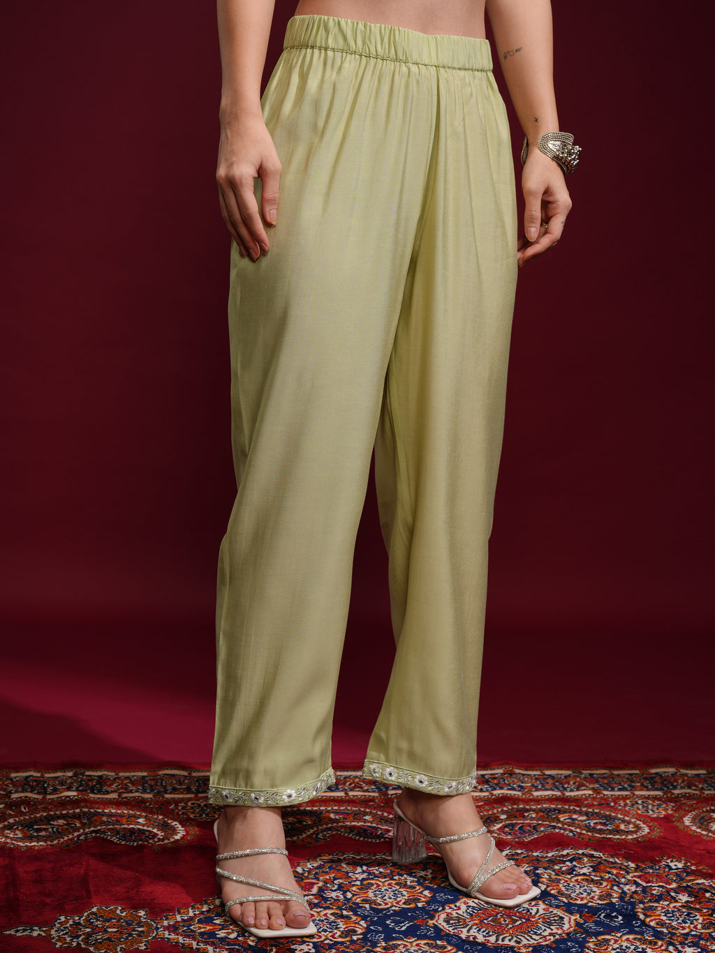 Vishudh Women Green Kurta With Palazzos And Dupatta - Green - Image 8