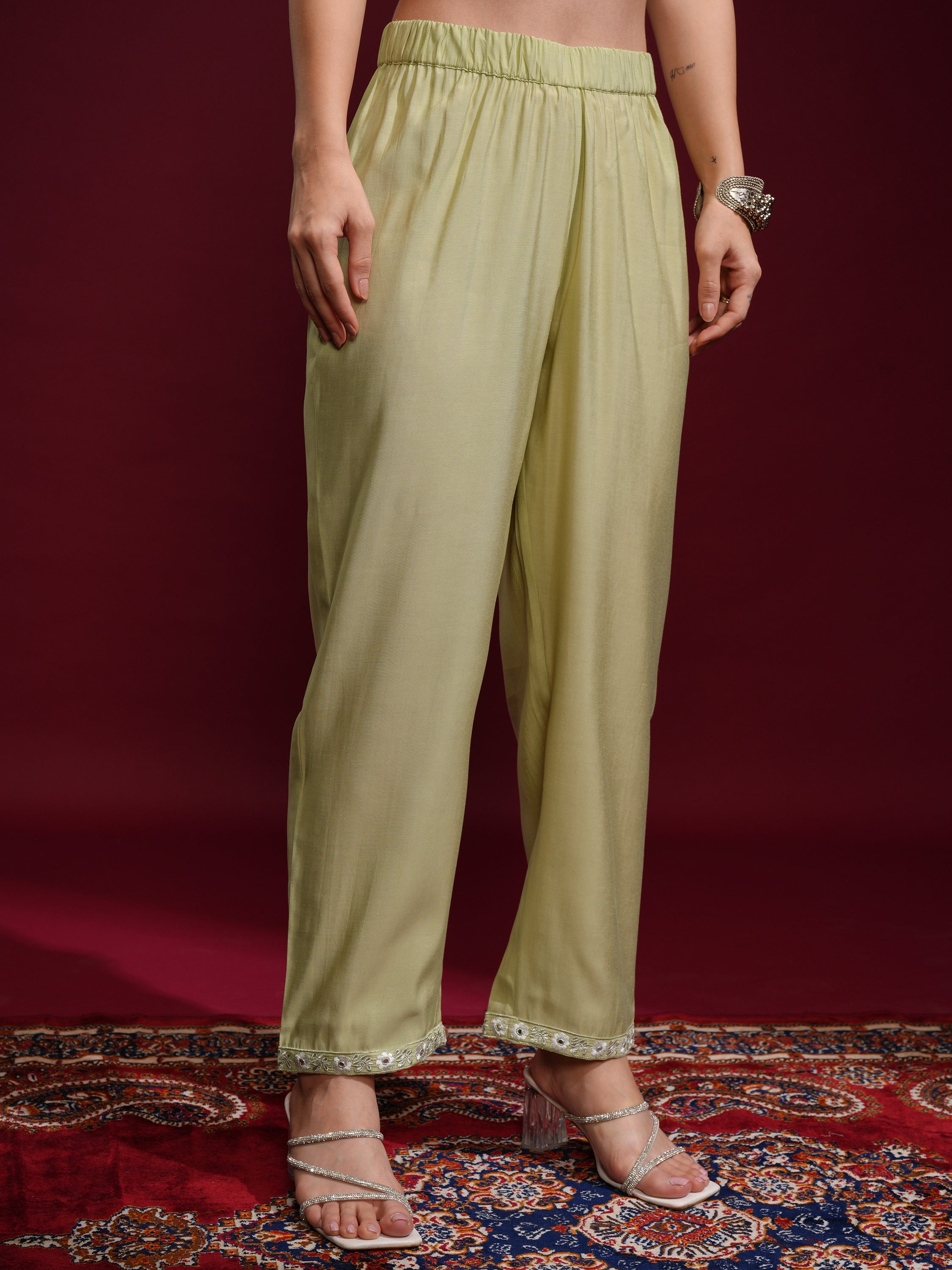 Vishudh Women Green Kurta With Palazzos And Dupatta - Green - Image 8