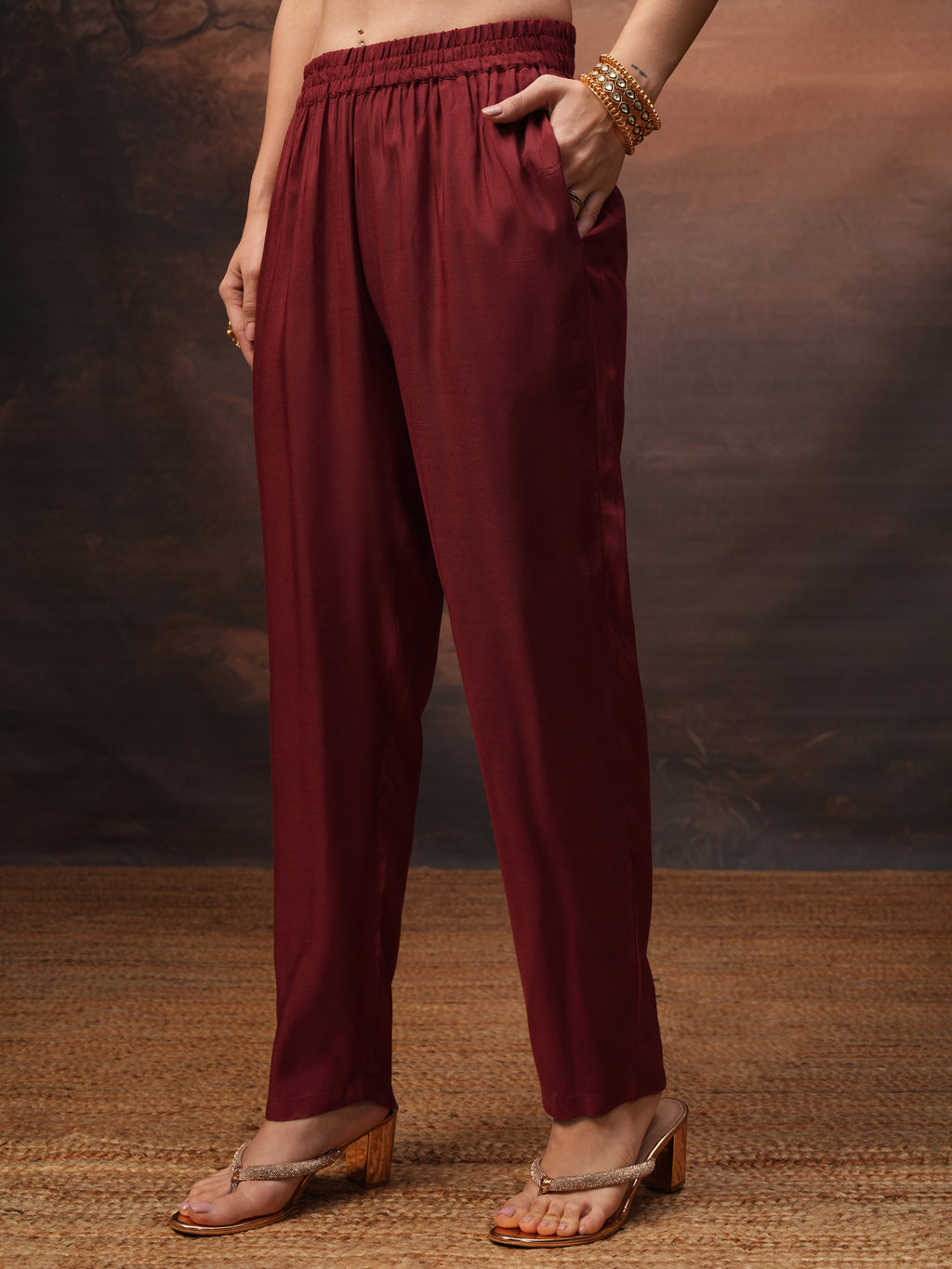 Vishudh Women Red Embroidered Kurta With Trouser And Dupatta - Red - Image 7