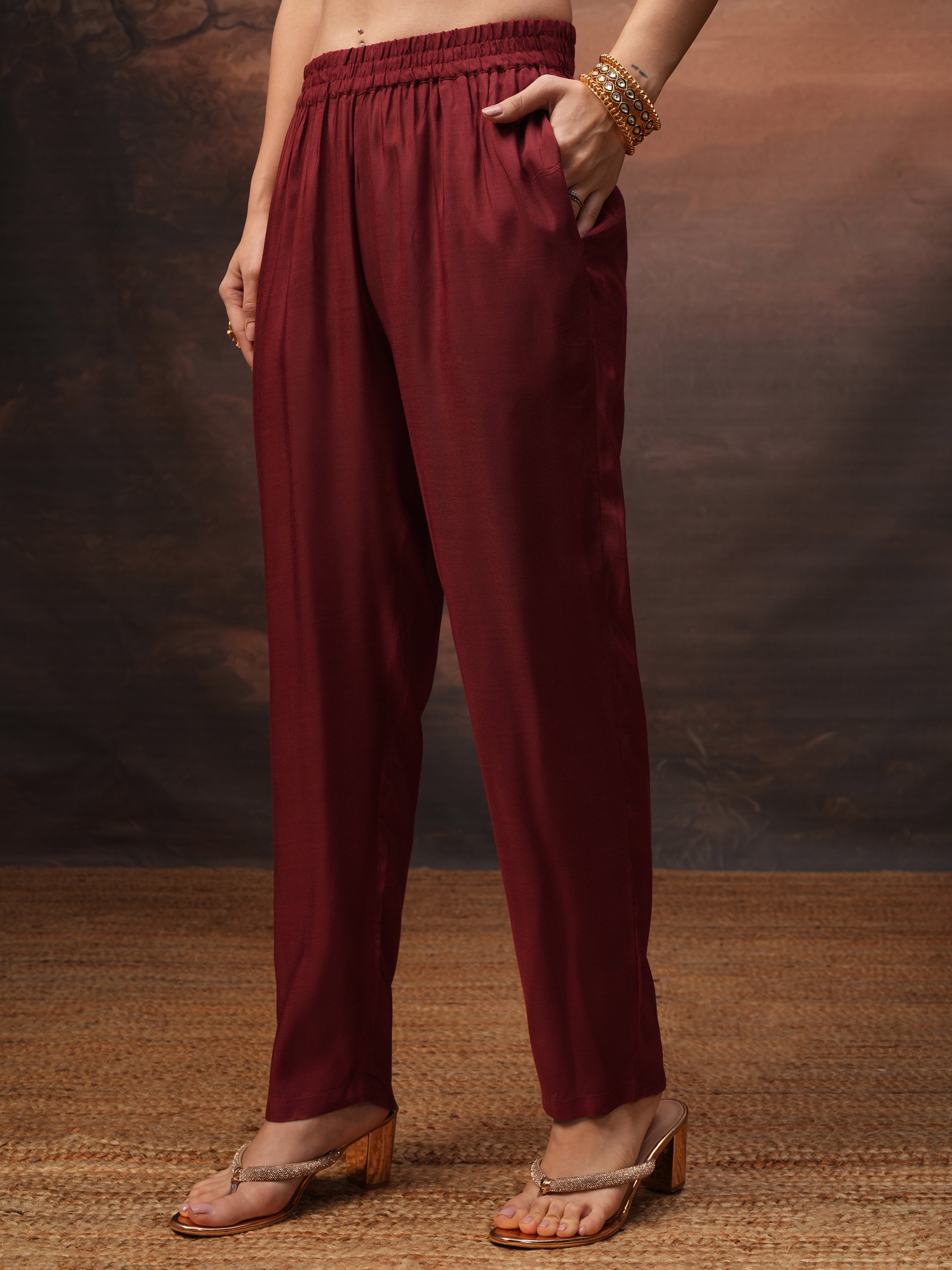 Vishudh Women Red Embroidered Kurta With Trouser And Dupatta - Red - Image 7