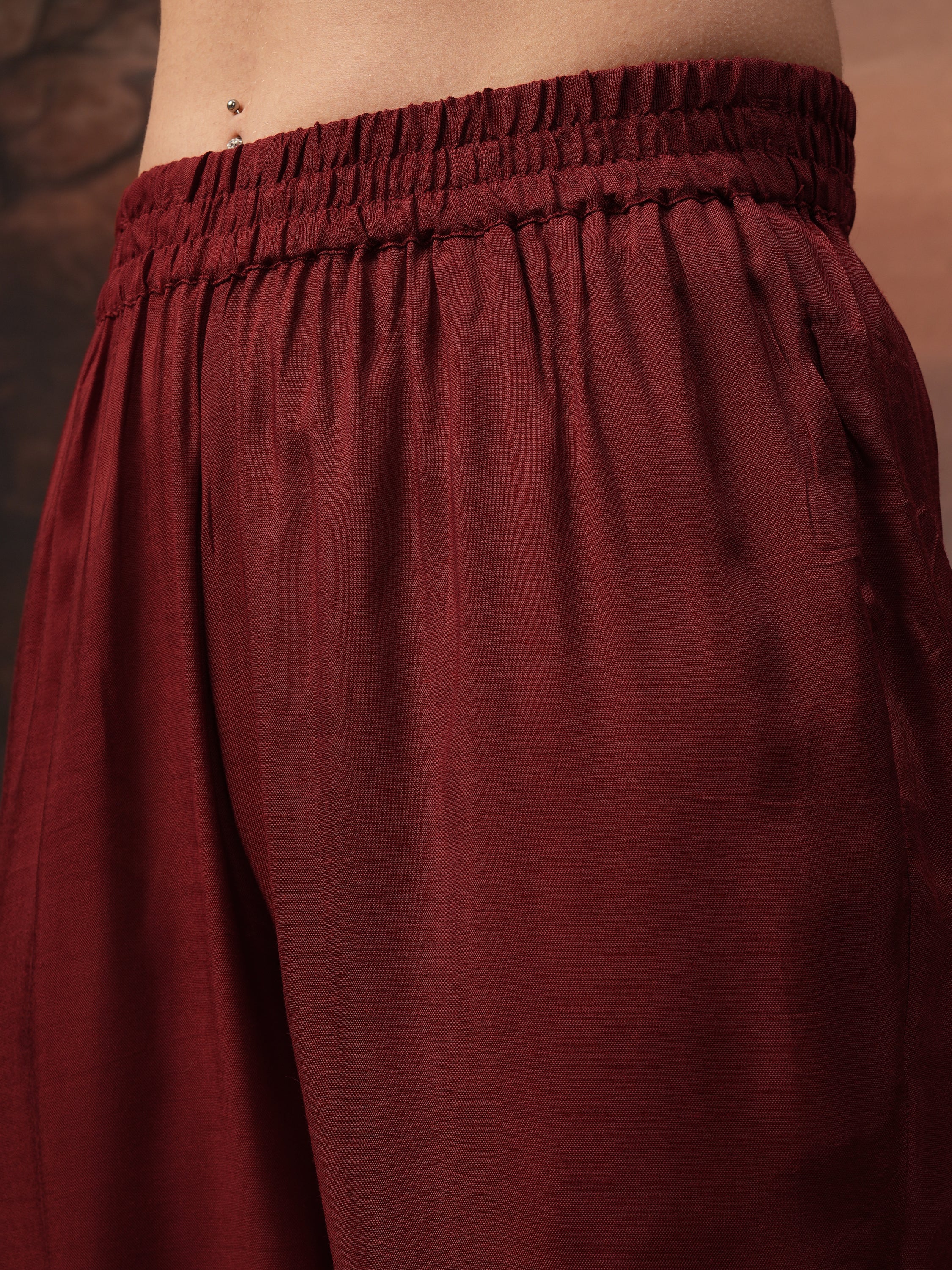 Vishudh Women Red Embroidered Kurta With Trouser And Dupatta - Red - Image 8