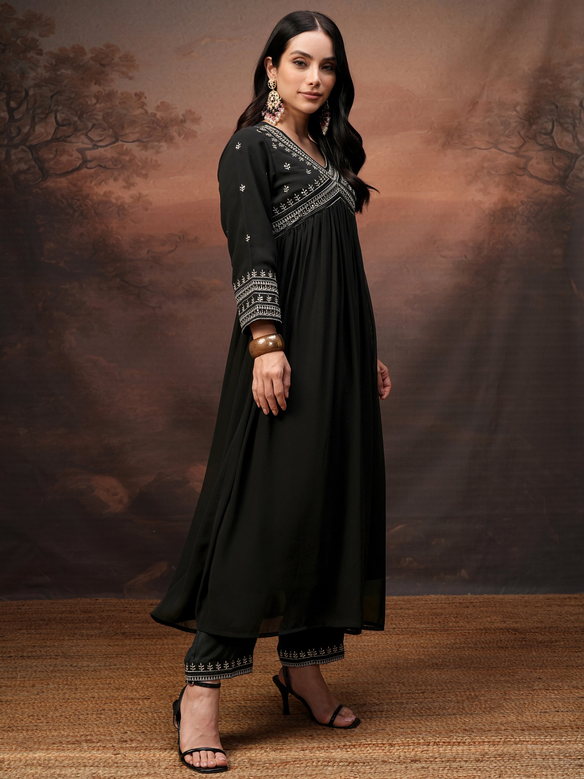 Vishudh Women Black Embroidered Kurta With Palazzo And Dupatta - Black - Image 6