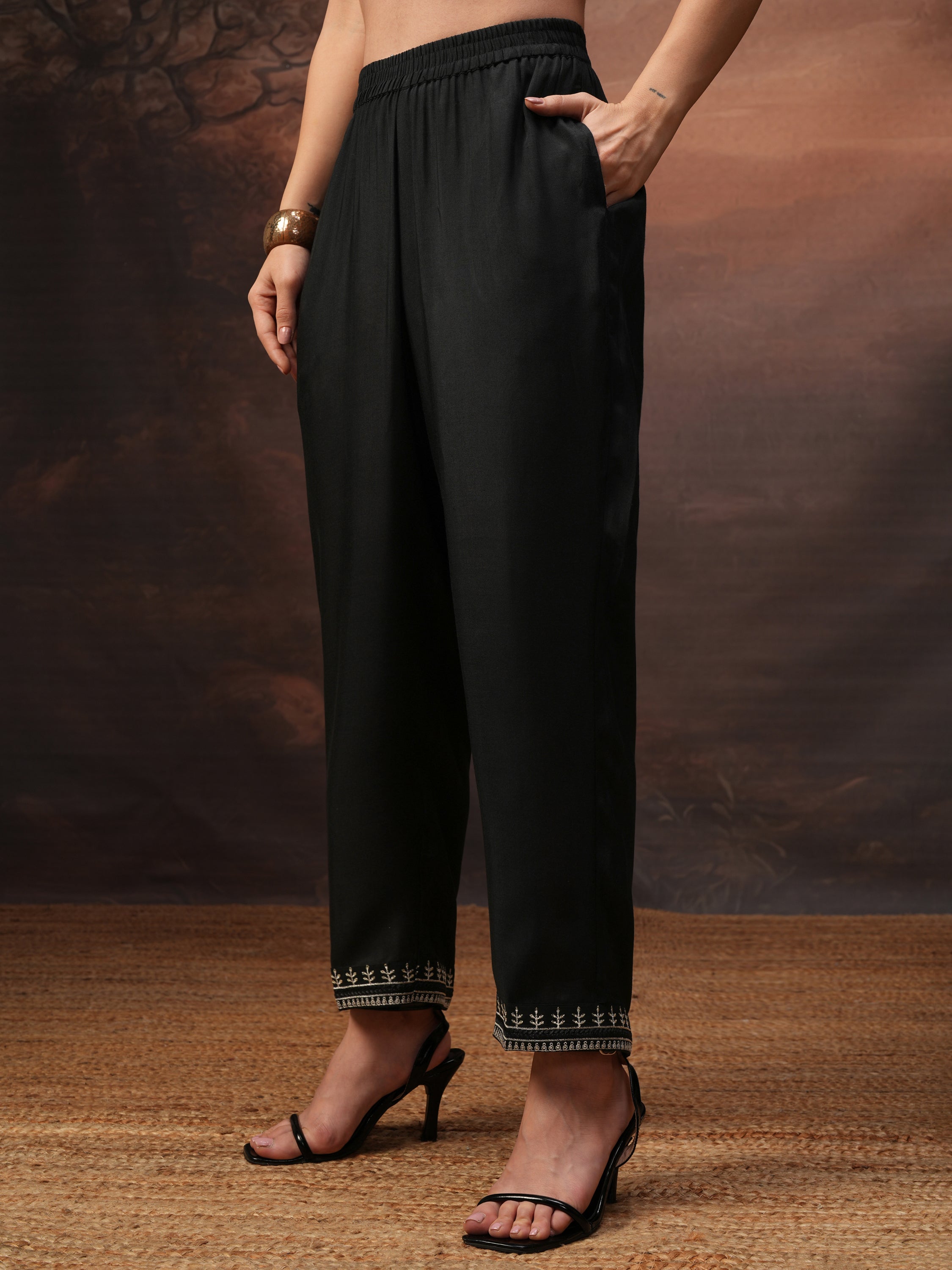 Vishudh Women Black Embroidered Kurta With Palazzo And Dupatta - Black - Image 7