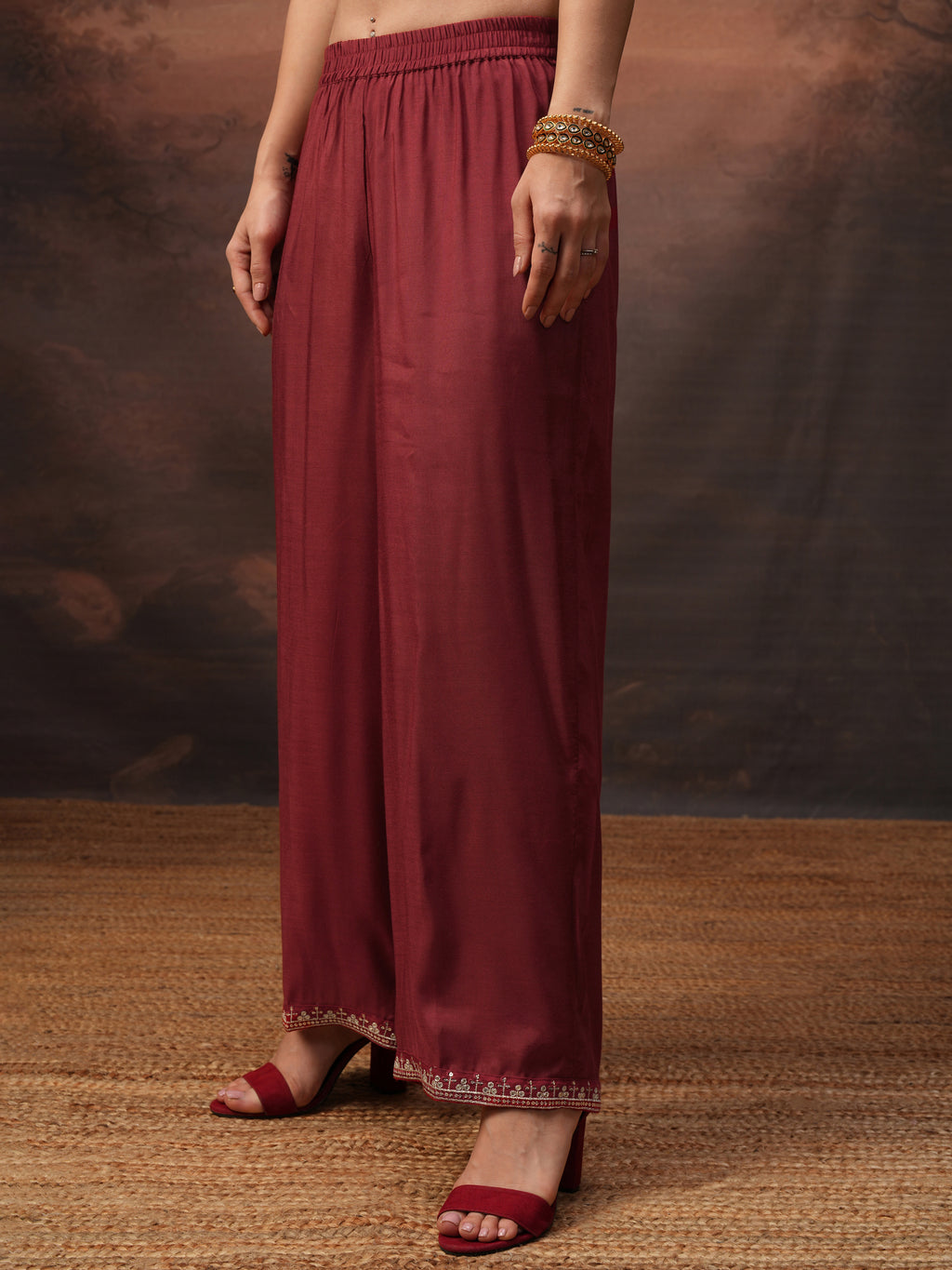 Vishudh Women Red Embroidered Kurta With Palazzo And Dupatta - Red - Image 7