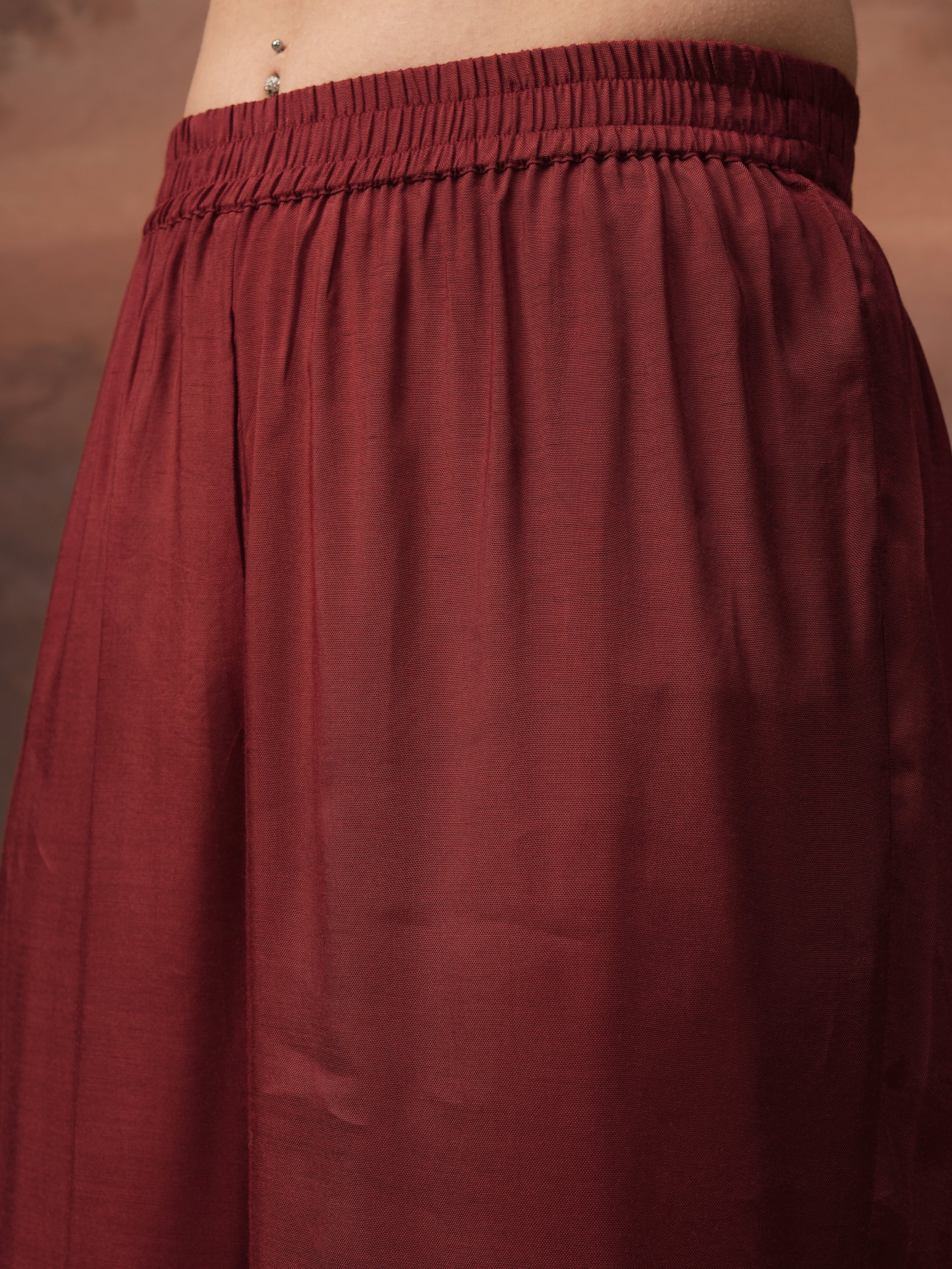 Vishudh Women Red Embroidered Kurta With Palazzo And Dupatta - Red - Image 8