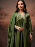Vishudh Women Green Embroidered Kurta With Palazzo And Dupatta - Green - Image 1