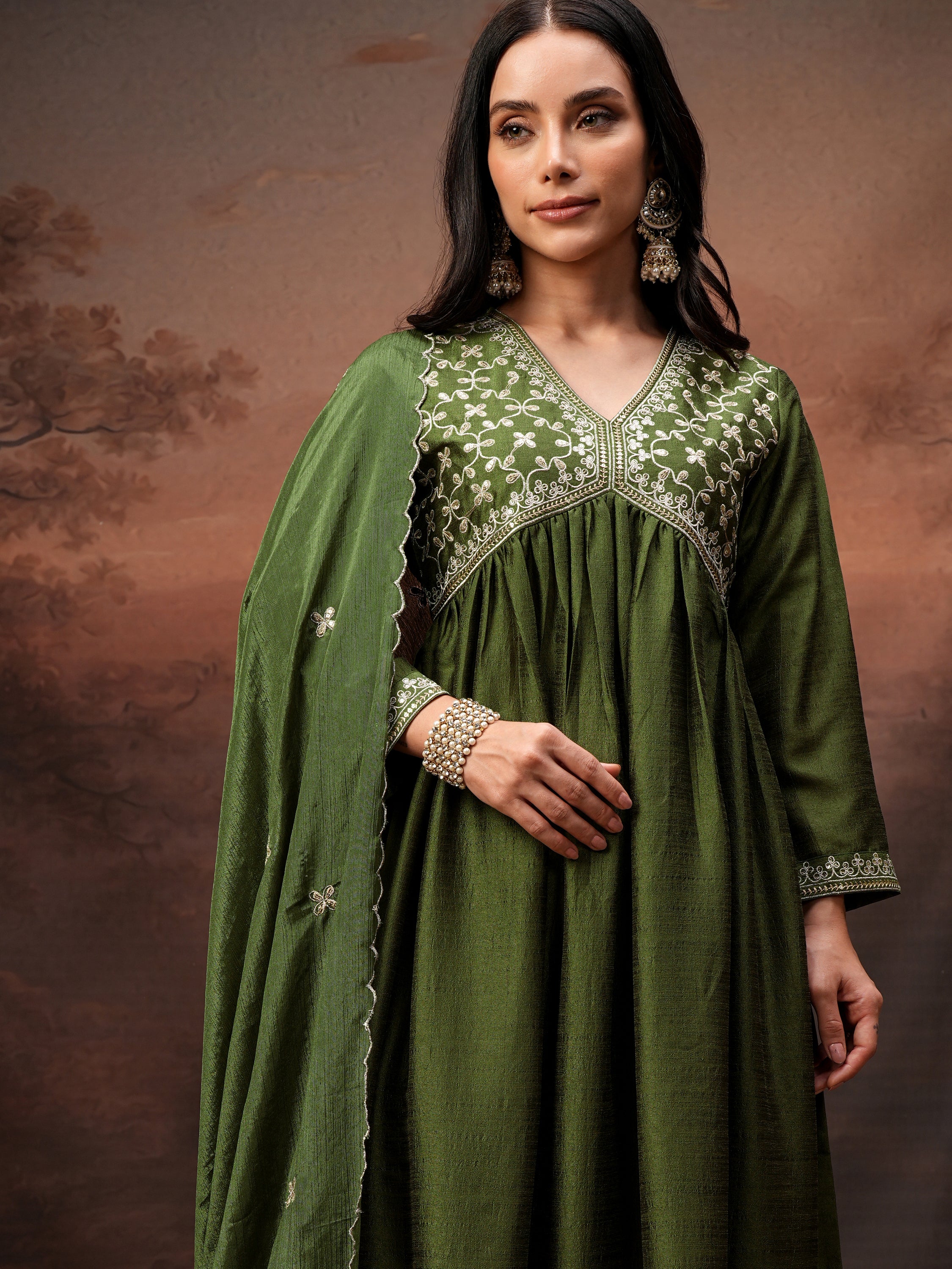 Vishudh Women Green Embroidered Kurta With Palazzo And Dupatta - Green - Image 1