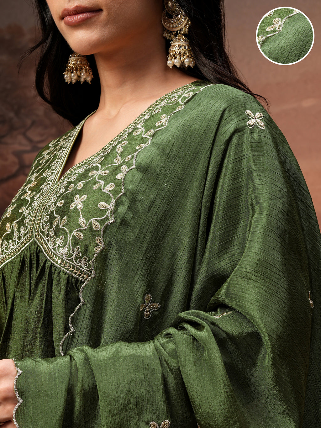 Vishudh Women Green Embroidered Kurta With Palazzo And Dupatta - Green - Image 5