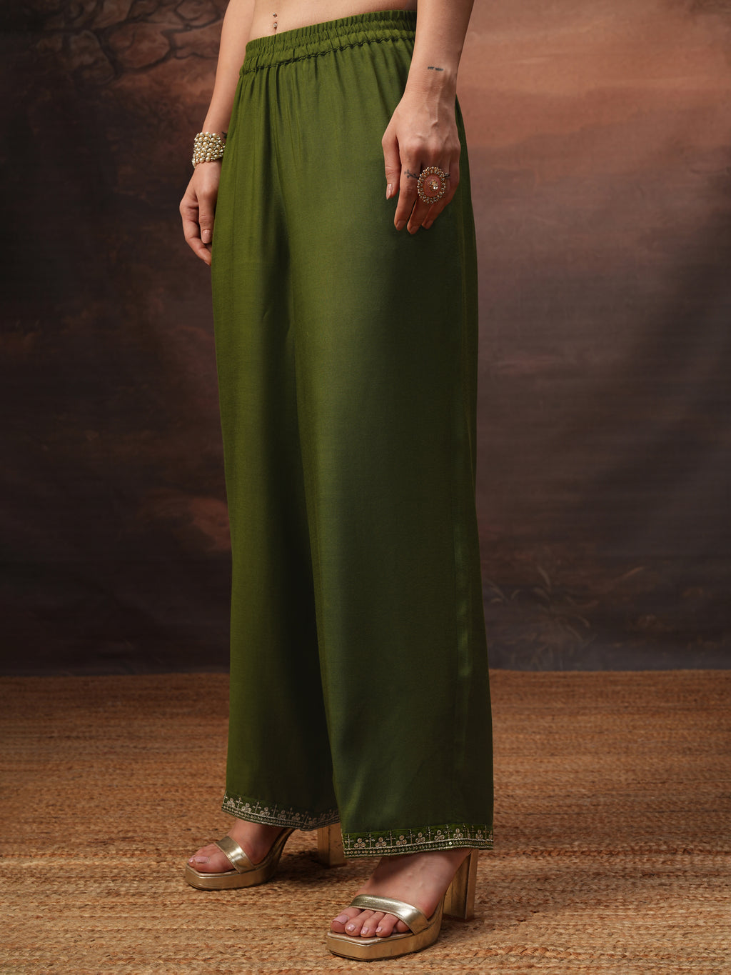 Vishudh Women Green Embroidered Kurta With Palazzo And Dupatta - Green - Image 7