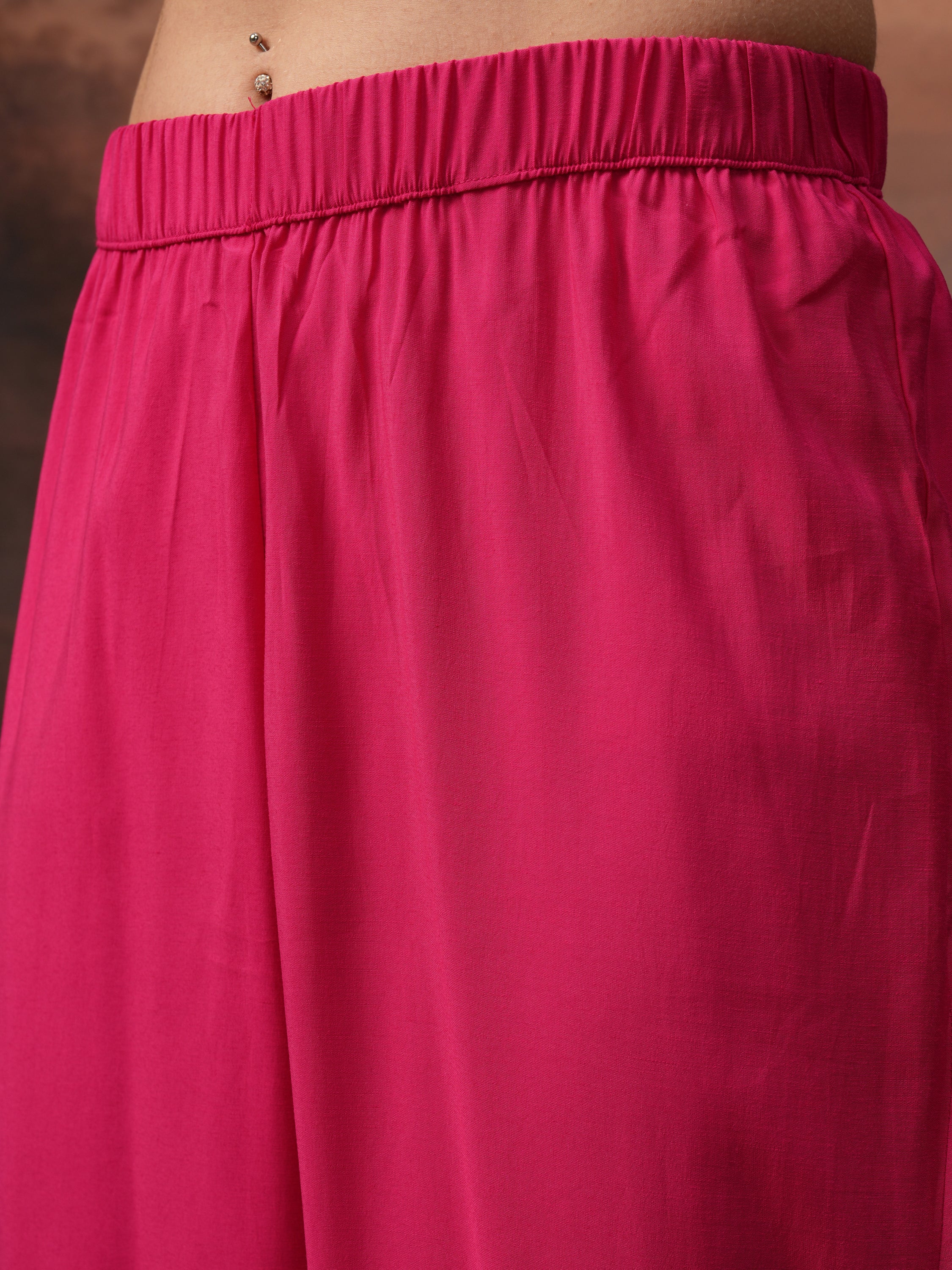 Vishudh Women Pink Embroidered Kurta With Trouser And Dupatta - Pink - Image 8