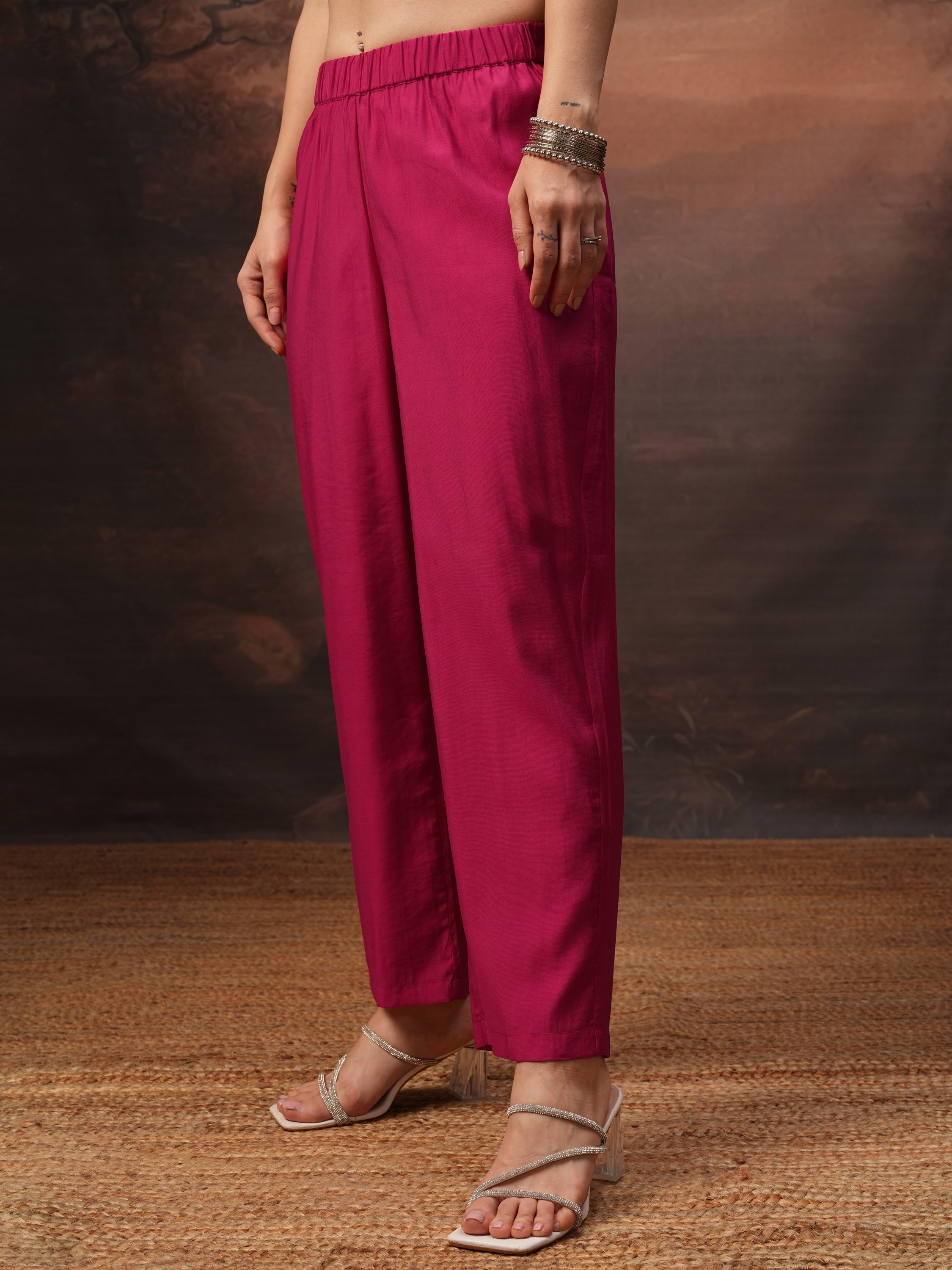 Vishudh Women Pink Embroidered Kurta With Trouser And Dupatta - Pink - Image 7