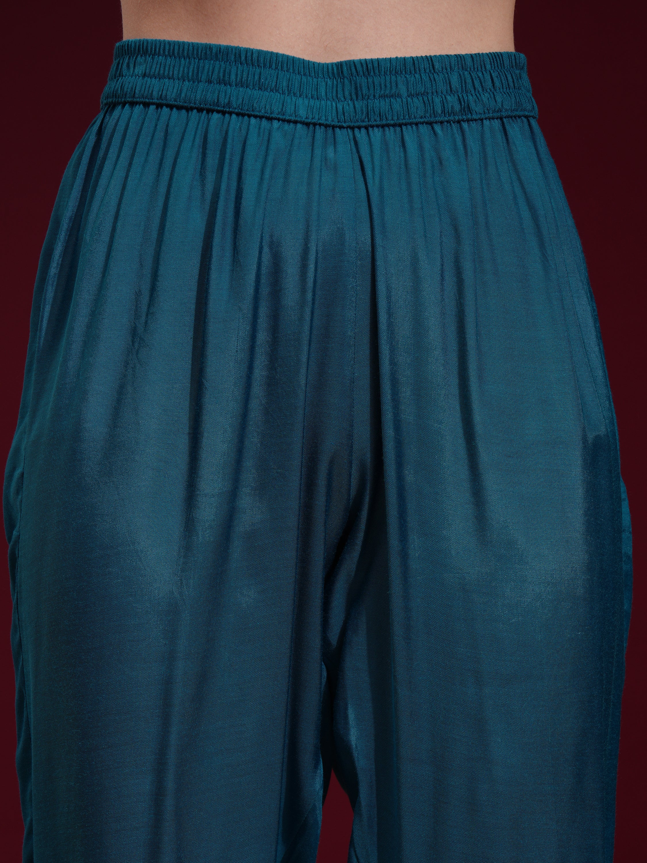Vishudh Women Teal Printed Kurta With Palazzo And Dupatta - Teal - Image 7